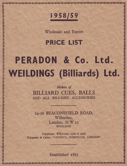 Peradon & Weilding price list